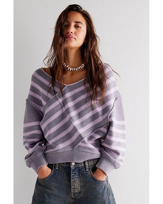 Free People Purple Crossroads Pullover At Free People In Lilac Combo, Size: Xs