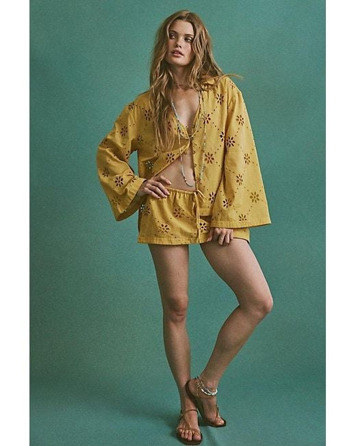 Matthew Williamson x Free People Green Mesquida Broderie Anglais Button Down