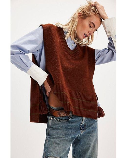 Free People Brown All Star Stripe Poncho Jacket