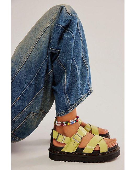 Dr. Martens Blue Voss Ii Sandals At Free People In Lime Green Crinkle Patent, Size: Us 7