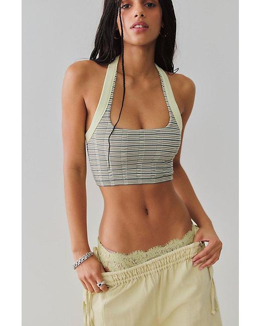 Intimately By Free People Green Wide Awake Striped Halter Tank Top By