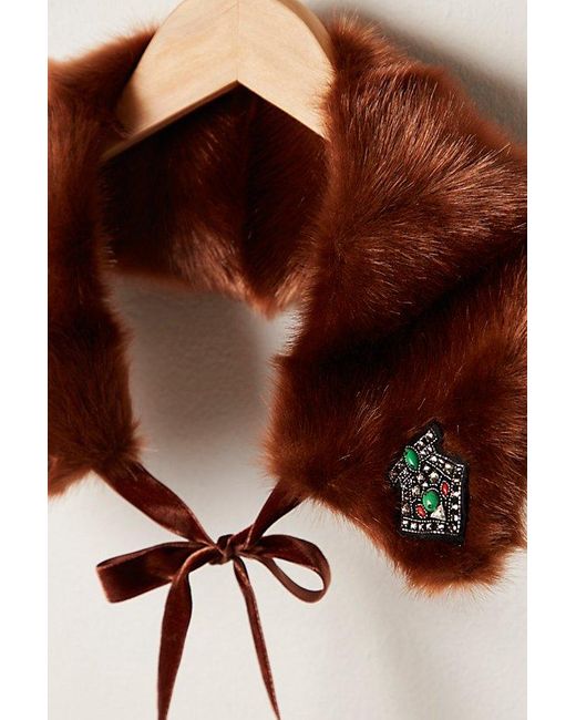Anna Sui Brown Faux Mink Patch Collar