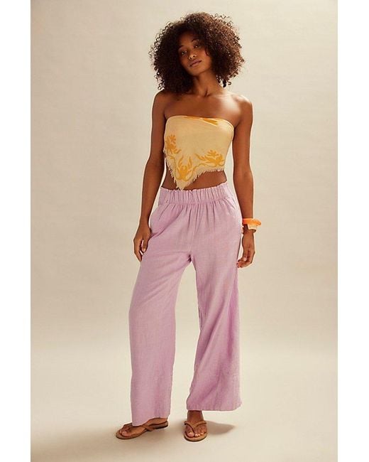 Free People Pink Day's End Linen Pull-On Pants