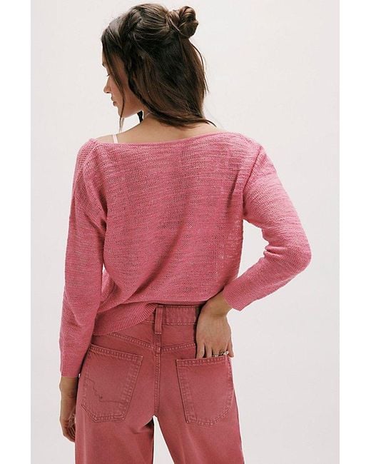 Free People Pink Soft Focus Fine Gauge Linen Pullover