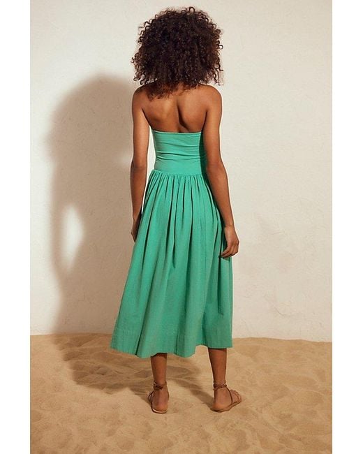 free-est Green Onda Drop-Waist Tube Midi Dress By