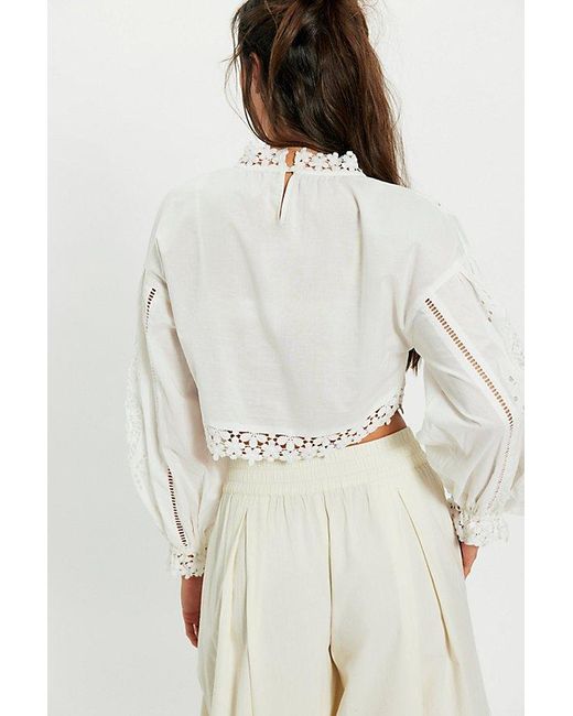 Free People White Hannah Embroidered Cutwork Top