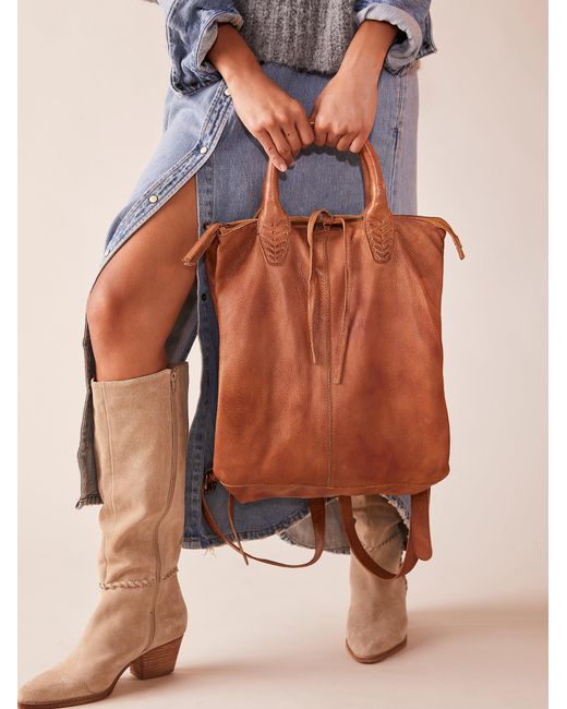 Free People Brown Crossroad Convertible Leather Backpack