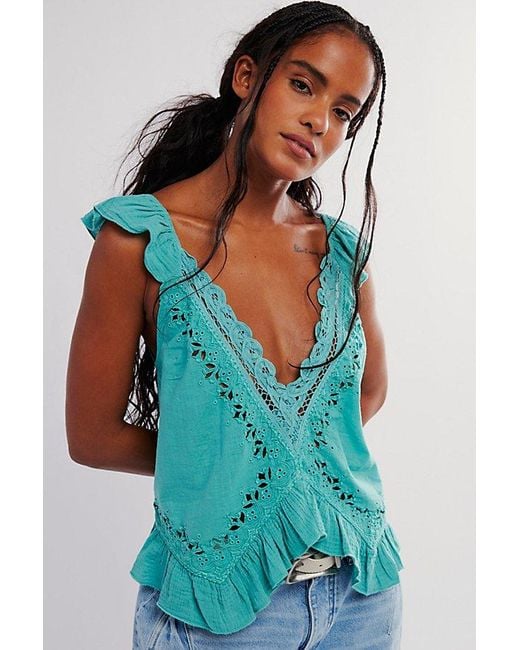Free People Green Cassidy Cutwork Top