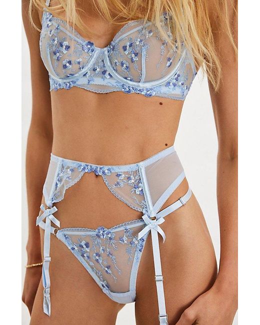 KAT THE LABEL Blue Sofia Garter Belt