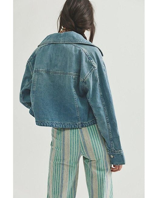 Free People Blue Side To Side Cropped Denim Jacket