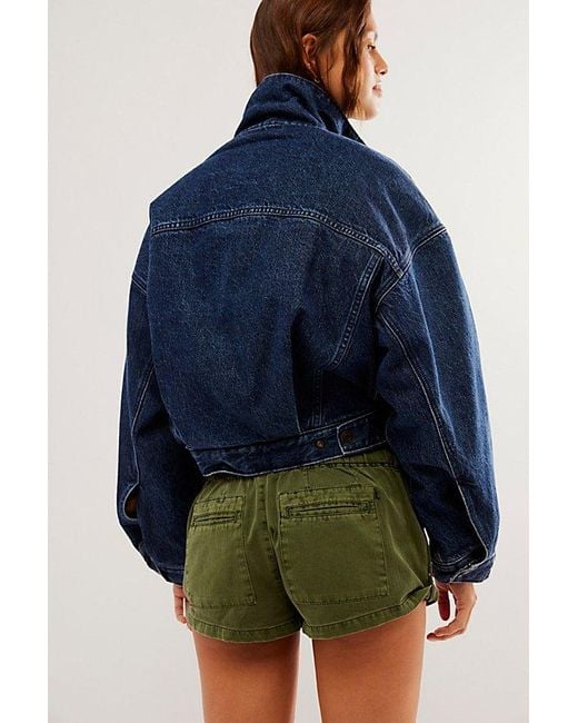 Free People Blue Waimea Slouchy Solid Shorts At In Kelp, Size: Large