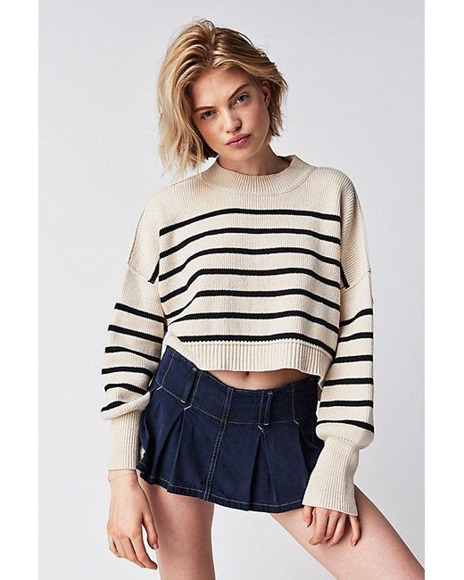 Free People Gray Easy Street Stripe Crop Pullover At In Pearl Combo, Size: Xs