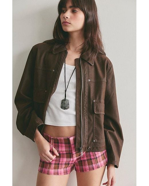 Free People Brown Ana Plaid Micro Shorts