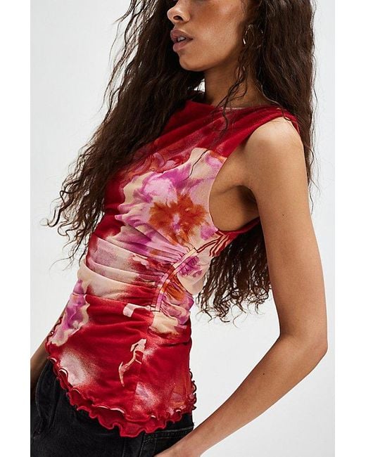 Free People Red Ash Printed Knit Top