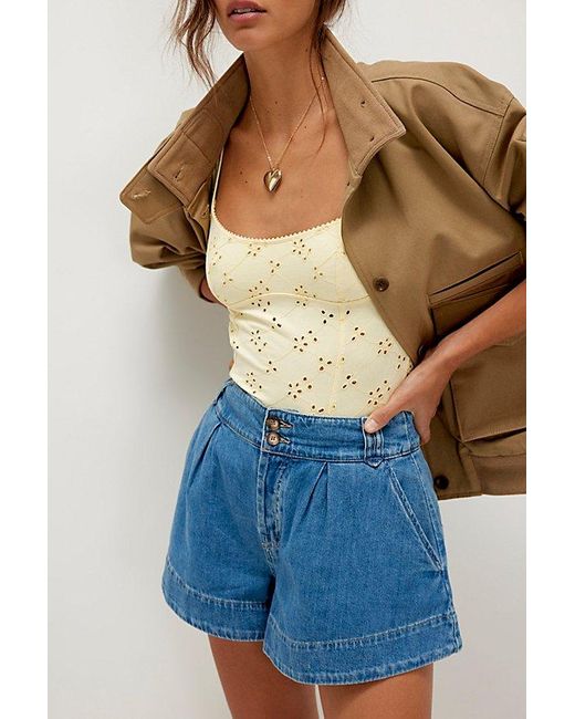 Free People Blue Marina Denim Trouser Shorts