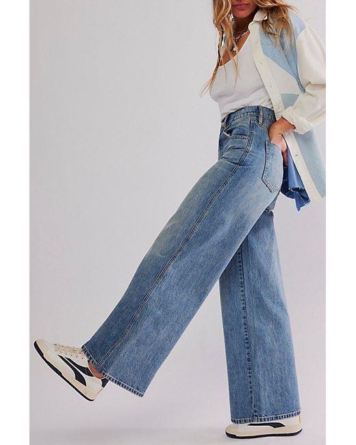 Free People Blue Crvy Gia Wide-leg Jeans