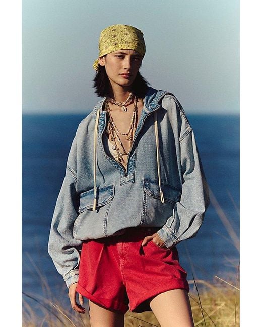 Free People Blue Casey Denim Pullover Jacket