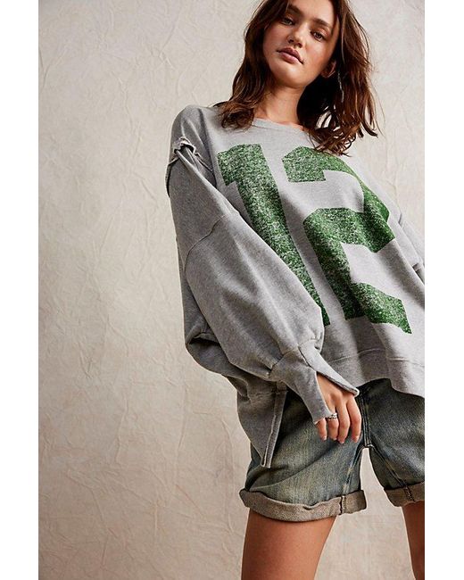 Free People Gray Graphic Camden Pullover At Free People In Heather Grey, Size: Small