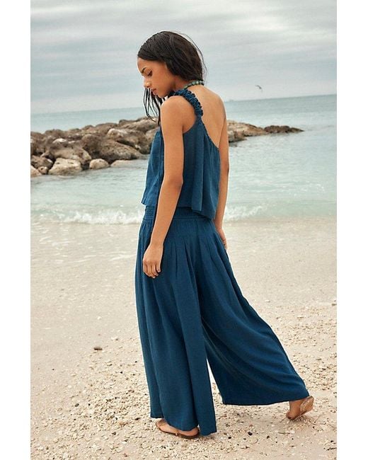 free-est Blue Sahara Sandshell Linen Trouser Co-Ord By