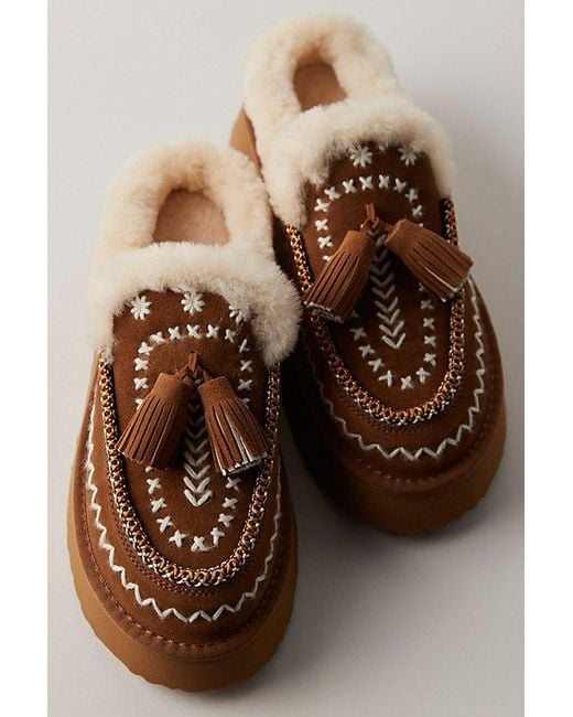 Nan-Ku Couture Brown Nordic Shearling Slip-Ons By