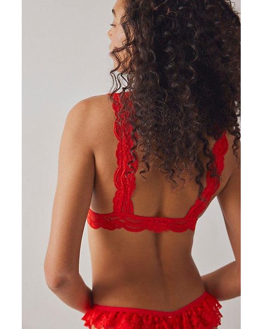 Intimately By Free People Red Last Dance Lace Plunge Bralette