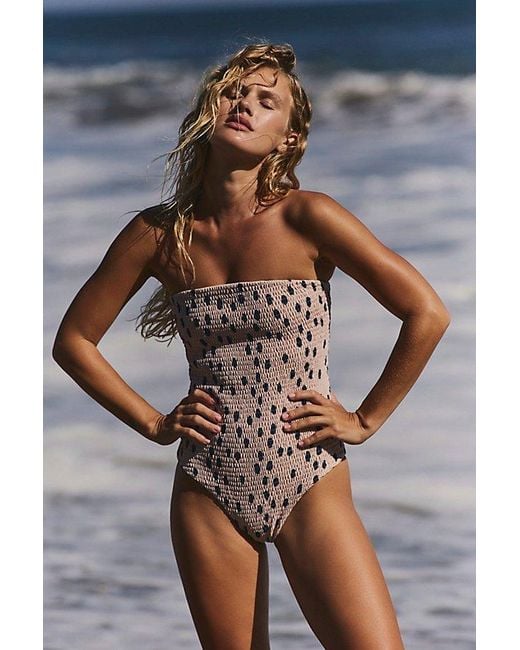 Aila Blue Gray Costa Smocked One-Piece Swimsuit