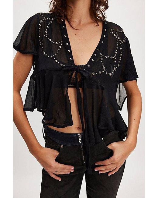 Free People Black So Fine Studded Blouse