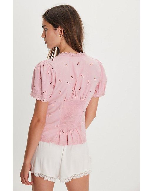 Free People Pink Belle Eyelet Blouse