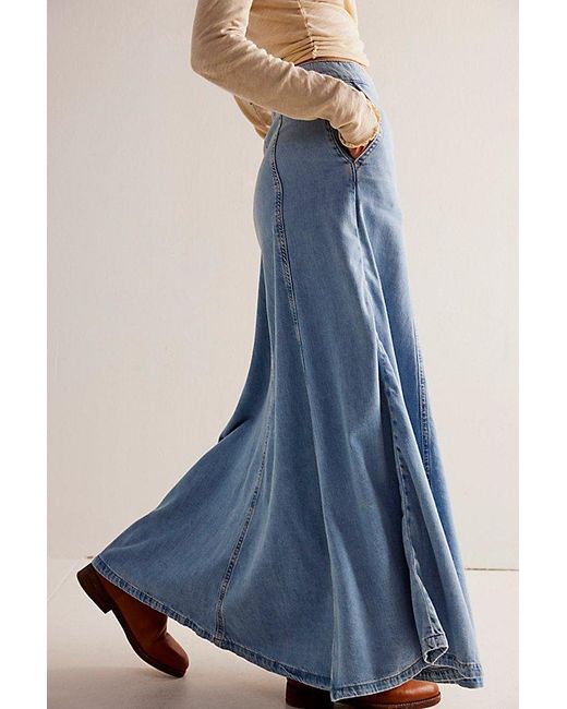 Free People Blue We The Free Catch The Sun Denim Maxi Skirt