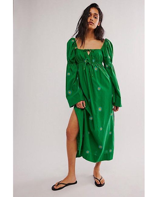 Free People Green Emory Embroidered Midi Dress