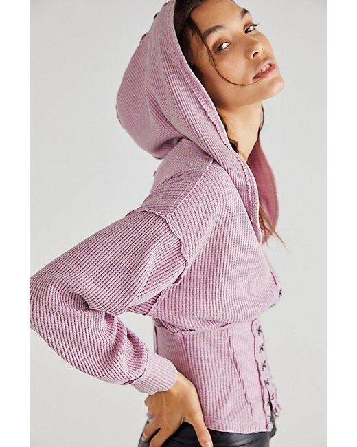 Free People Pink Girls Night Thermal Hoodie