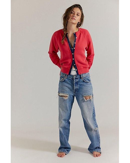Free People Red Junior Solid Sweatshirt Cardi