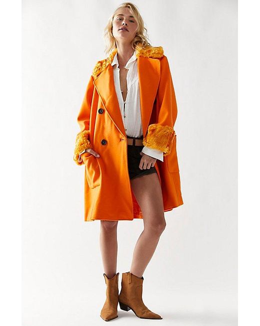 Free People Orange Roxy Wool Coat