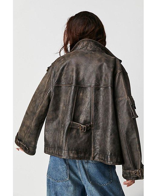 Free People Skyline Leather Jacket At Free People In Washed Black, Size: Small