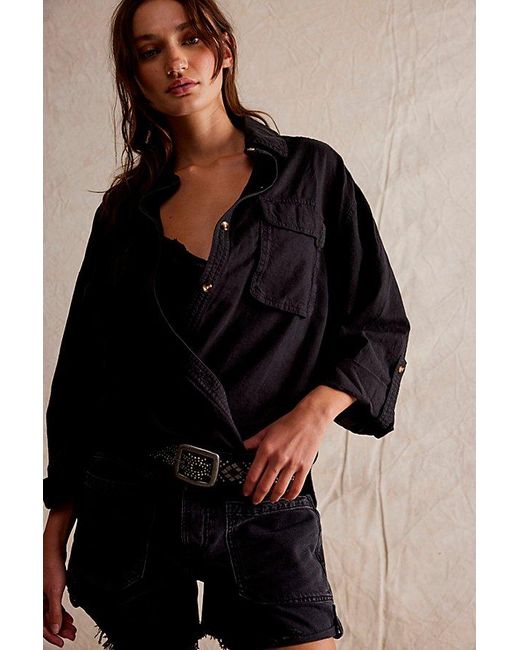 Free People Black Made For Sun Linen Shirt