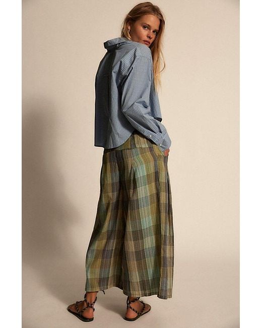 Free People Multicolor Telluride Wide-Leg Crop Pull-On Madras Pants