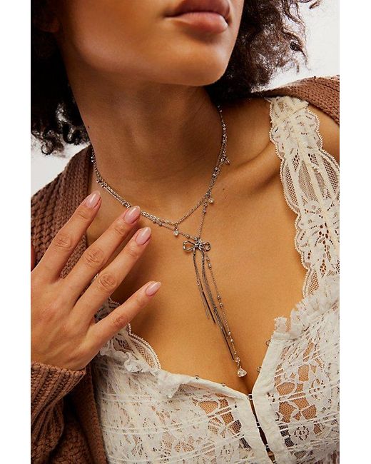 Free People Brown Dearly Beloved Bow Necklace