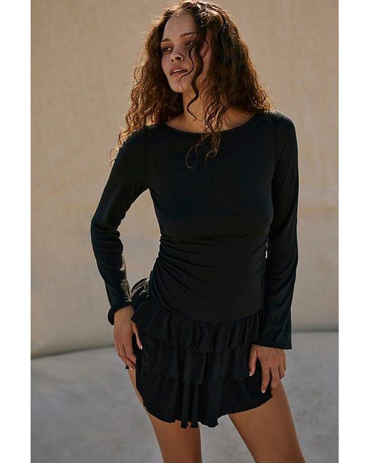 free-est Black Good Feels Ruffle Long-sleeve Mini