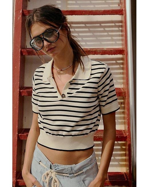 Free People Brown Perfect Striped Polo