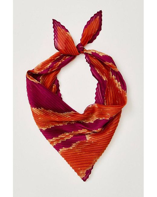 Free People Orange Pleated Printed Skinny Bandana