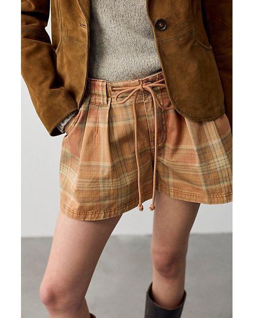 Free People Brown We The Free Julien Plaid Chino Shorts