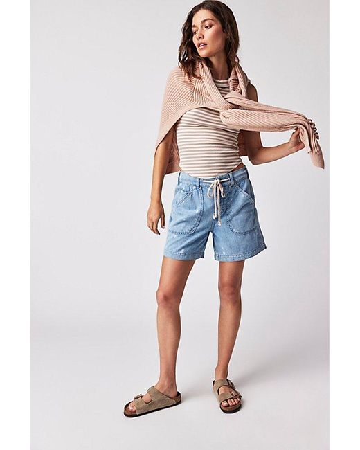 Free People Second Chances Pull-on Shorts At Free People In Sea Blue, Size: Xs