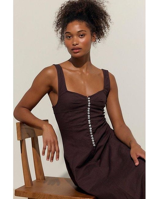 free-est Multicolor Holland Stretch Linen Midi Dress By