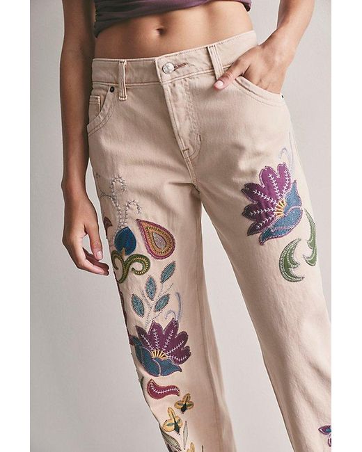 Free People Multicolor Tennessee Low-Rise Boyfriend Embroidered Jeans