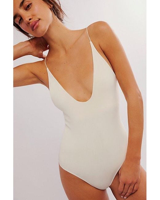 Intimately By Free People Blue Clean Lines Plunge Bodysuit