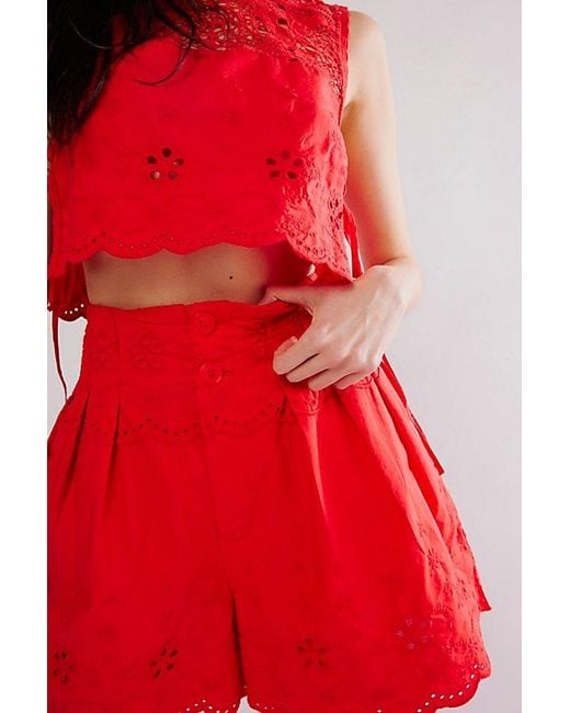 Free People Red How Sweet Short Set