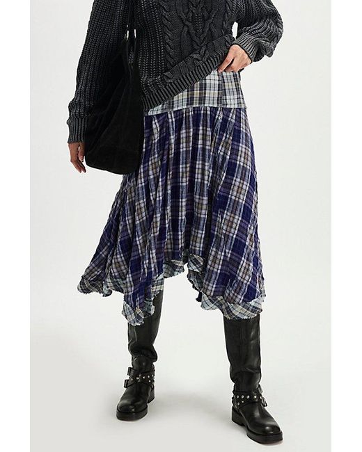 Free People Black Whitestone Plaid Midi Skirt