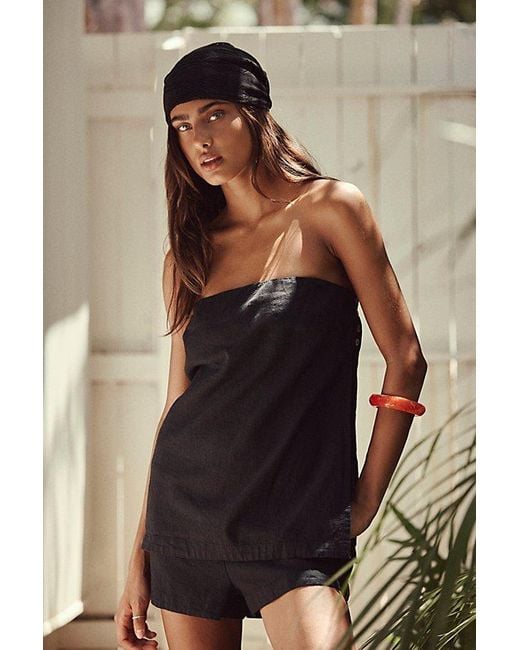 free-est Black Summer Breeze Linen Short Set By
