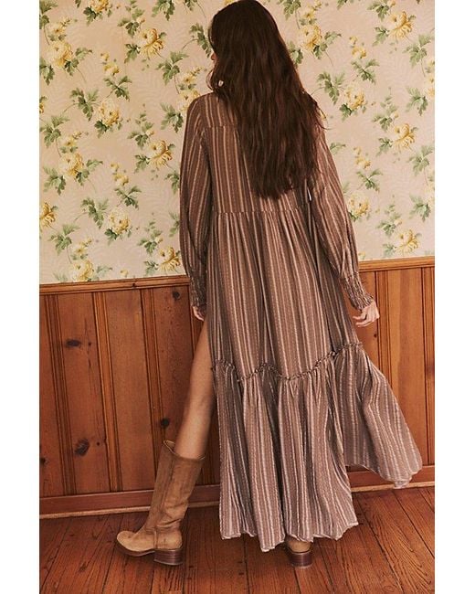 Free People Brown Chasing Dawn Maxi Shirtdress