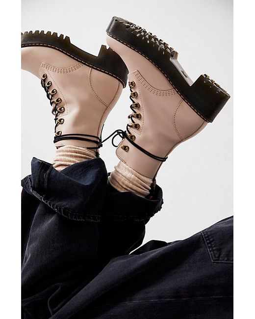 Dr. Martens Black Leona Platform Ankle Boots At Free People In Vintage Taupe, Size: Us 7